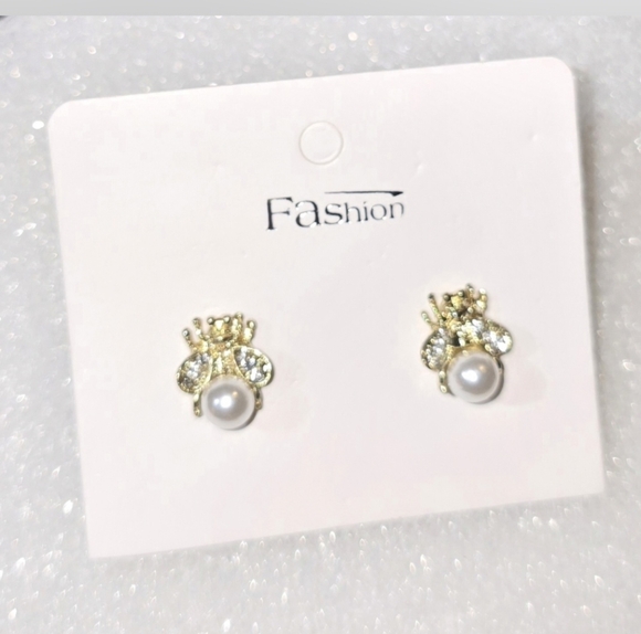 Fine bee earréings with imitation pearls and inlays, alloy earring+ - Picture 9 of 10